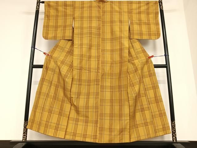 平和屋着物●無形文化財　本場黄八丈　近藤傳　草木染　手織　紬　格子　正絹　逸品　AABC0225zg 平和屋着物○無形文化財 本場黄八丈 近藤傳 草木染 手織 紬 格子 正絹