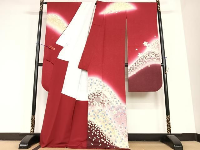 平和屋着物 豪華振袖 駒刺繍 雪輪舞桜文 暈し染め 銀通し地 ロング丈 正絹 AABC0226zg