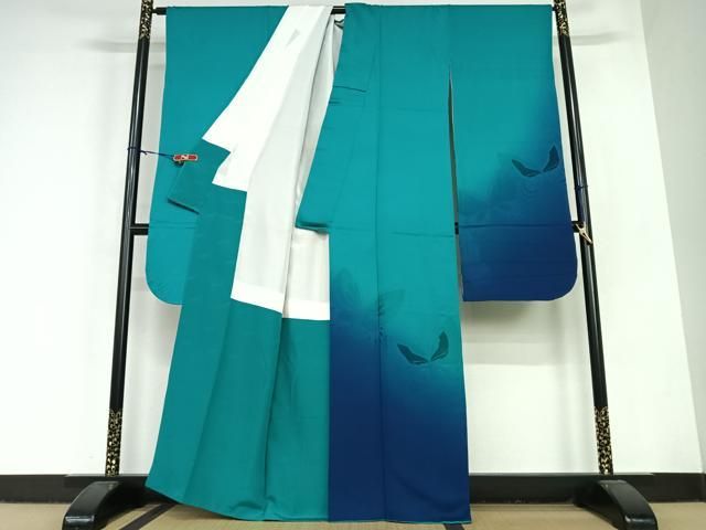 平和屋着物 染色作家 斉藤三才 振袖 舞蝶地紋 暈し染め 正絹 AABC0228zg