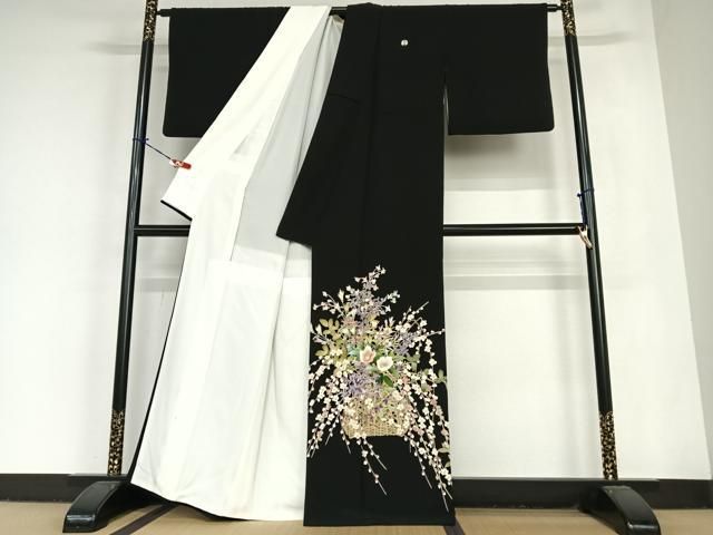 平和屋着物 本加賀友禅作家 茶谷孝志 黒留袖 花篭文 正絹 AABC0236zg