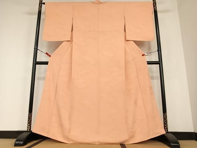 平和屋着物 上質な色無地 花菱地紋 纁色 正絹 AABC4813zg