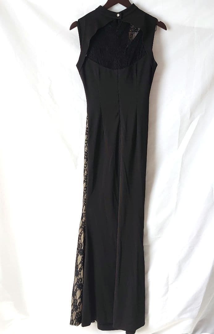 sobre ロングドレス ソブレ ブラック ゴールド サイズL レース スリット バックオープン