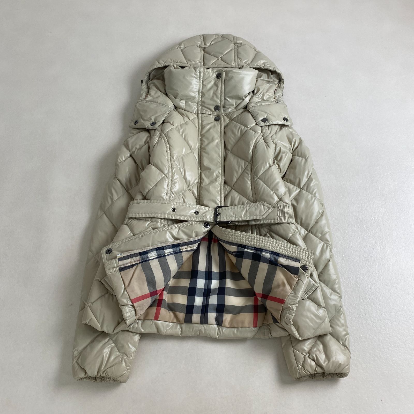 バーバリーロンドン ダウンジャケット 3way キルティング ベルト BURBERRY LONDON ハンガリーグース使用 ノバチェック ベージュ系