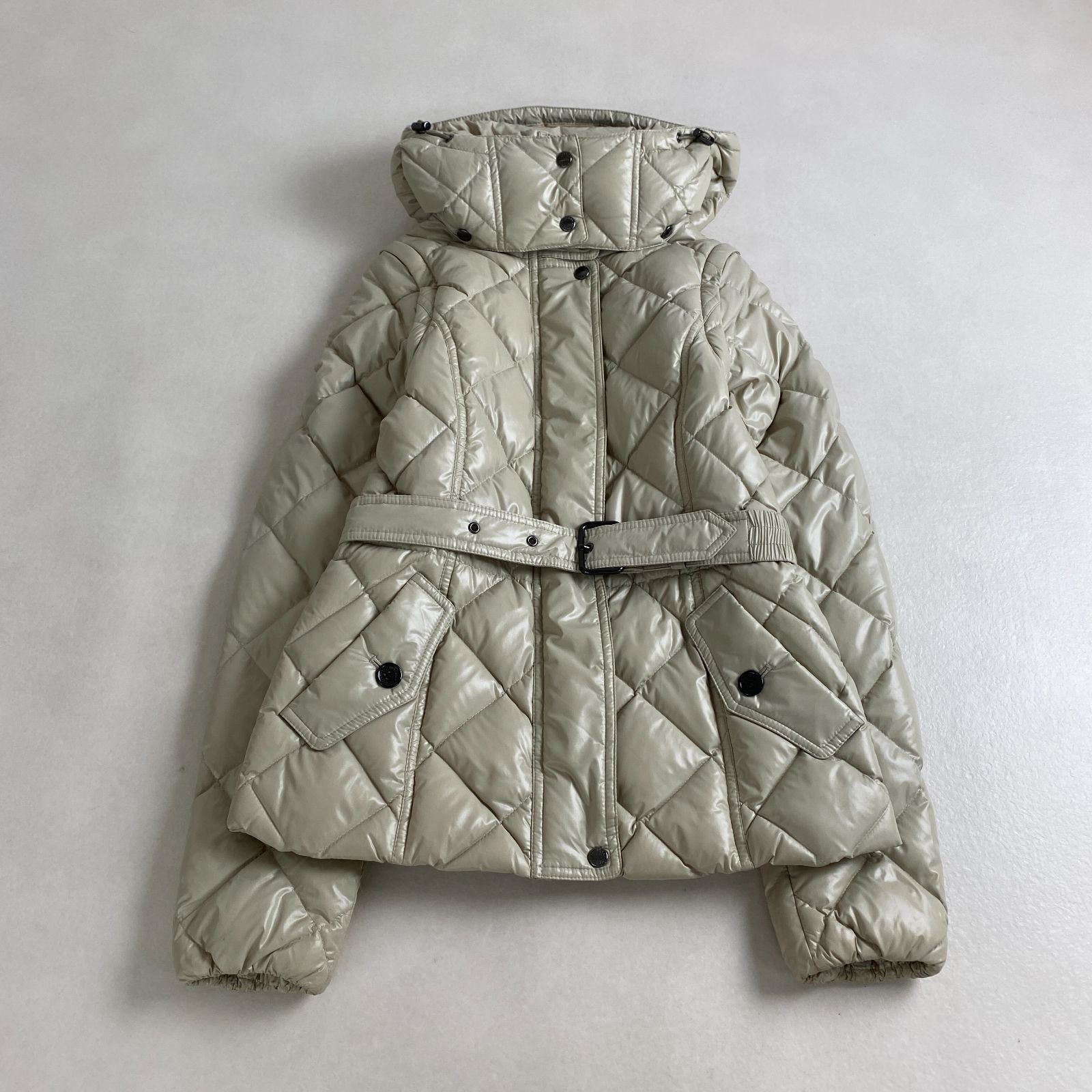 バーバリーロンドン ダウンジャケット 3way キルティング ベルト BURBERRY LONDON ハンガリーグース使用 ノバチェック ベージュ系