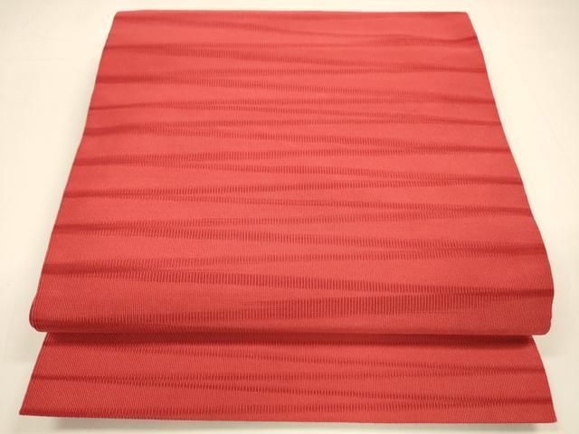 平和屋着物●爪掻き本綴れ　八寸名古屋帯　抽象文様　深緋色　正絹　逸品　DAAY8242cm 平和屋着物○爪掻き本綴れ 八寸名古屋帯 抽象文様 深緋色 正絹 逸品