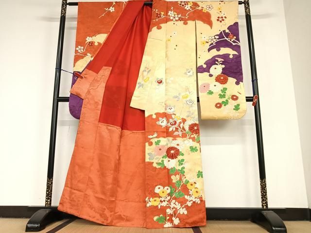 平和屋着物 アンティーク 大正ロマン 振袖 草花文 正絹 AABC4871zg