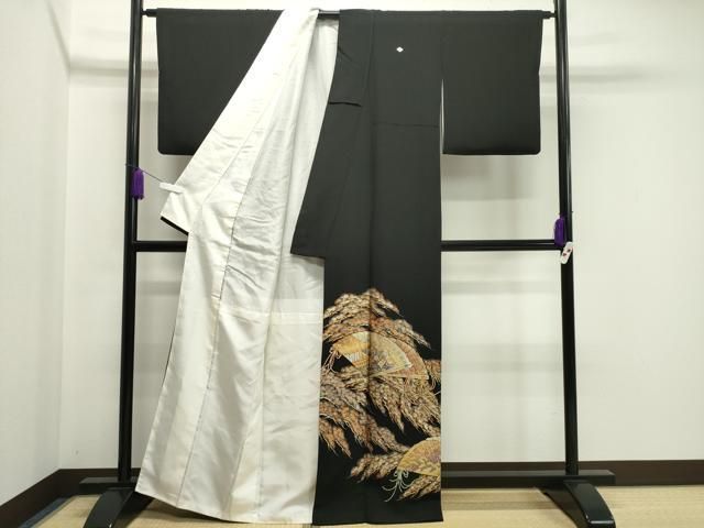 平和屋着物 金彩友禅 卓越技能者 名工 和田光正 黒留袖 檜扇松花文 暈し染め 金銀彩 正絹 CAAY8343gh