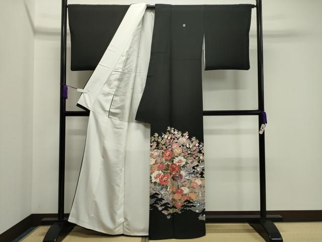 平和屋着物 豪華黒留袖 友禅 作家物 鴛鴦花文 暈し染め 正絹 CAAY8345gh