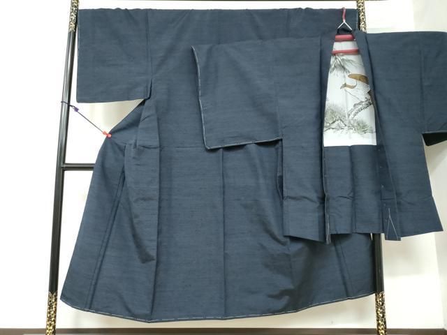 平和屋着物 男性 紬 アンサンブル 長羽織 鉄紺色 正絹 DAAY5499ud