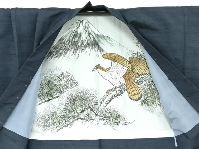 平和屋着物●男性　紬　アンサンブル　長羽織　鉄紺色　正絹　逸品　DAAY5499ud 平和屋着物○男性 紬 アンサンブル 長羽織 鉄紺色 正絹 逸品