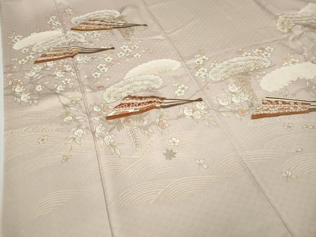 平和屋着物○訪問着 駒刺繍 扇枝花文 金彩 正絹 逸品 CAAZ2722ut