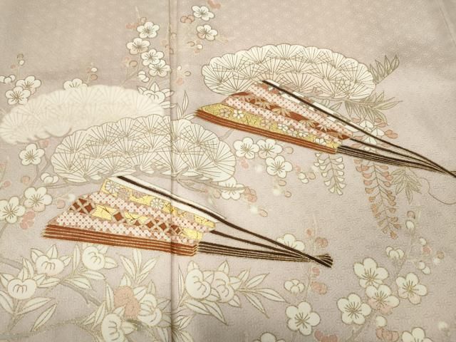 平和屋着物○訪問着 駒刺繍 扇枝花文 金彩 正絹 逸品 CAAZ2722ut