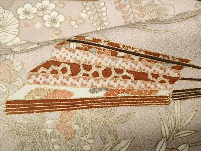 平和屋着物○訪問着 駒刺繍 扇枝花文 金彩 正絹 逸品 CAAZ2722ut