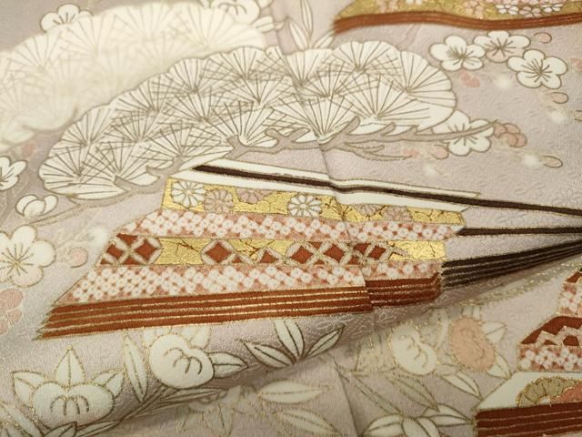 平和屋着物○訪問着 駒刺繍 扇枝花文 金彩 正絹 逸品 CAAZ2722ut