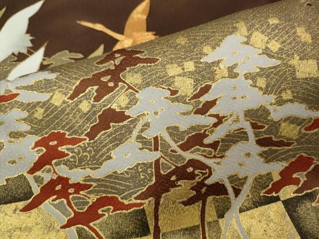 平和屋着物○銀座きしや 色留袖 駒刺繍 飛鶴松文 金彩 正絹 逸品