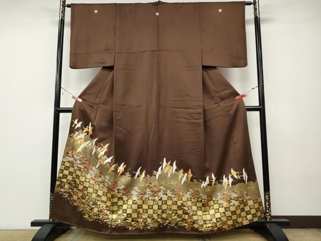 平和屋着物○銀座きしや 色留袖 駒刺繍 飛鶴松文 金彩 正絹 逸品