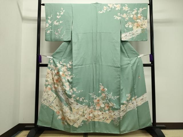 平和屋着物●訪問着　作家物　駒刺繍　枝梅花文　金彩　正絹　逸品　CAAY8376gh 平和屋着物○訪問着 作家物 駒刺繍 枝梅花文 金彩 正絹 逸品
