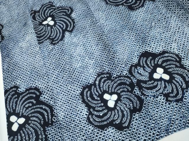 平和屋着物∴夏物 浴衣 有松鳴海絞り 捻じ菊文 綿 逸品 未使用