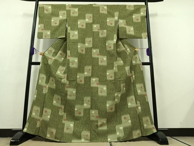 平和屋着物 小紋 単衣 流水花文 洗える着物 AABC7502jh