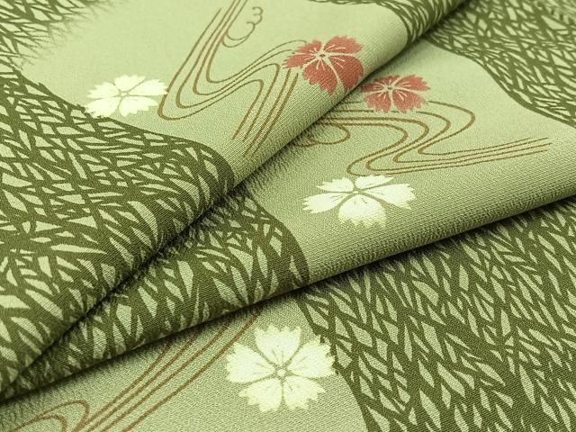 平和屋着物 小紋 単衣 流水花文 洗える着物 jh