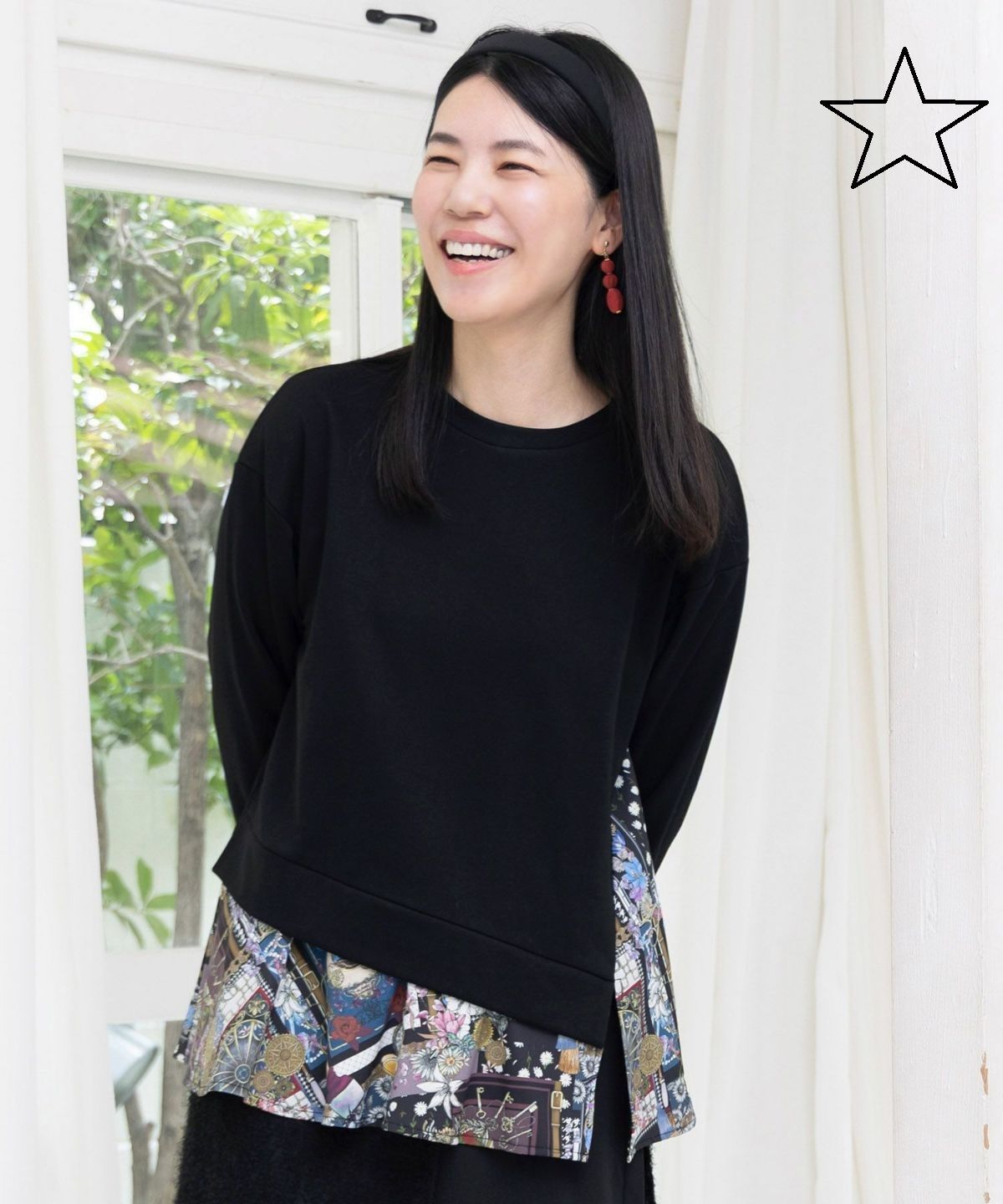 isScoLar イズス 553244 異素材ミックス裏毛アシメプルオーバー