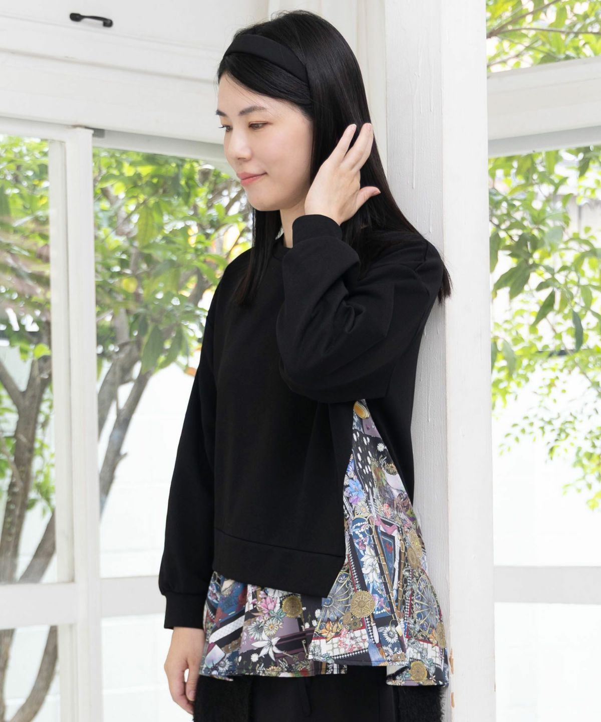 553244 異素材ミックス裏毛アシメプルオーバー