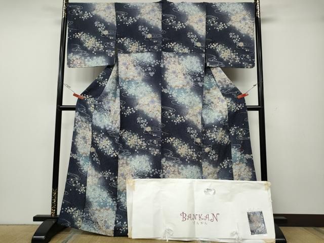 平和屋着物●BANKANわものや　小紋　伝統工芸士　辻井　辻が花　絞り　銀通し地　たとう紙付き　正絹　逸品　CAAZ2775ut 平和屋着物○BANKANわものや 小紋 伝統工芸士 辻井 辻が花 絞り 銀通し