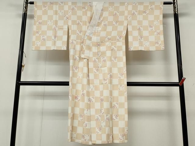 平和屋着物 長襦袢 単衣 市松花蝶文 正絹 CAAZ2777ut