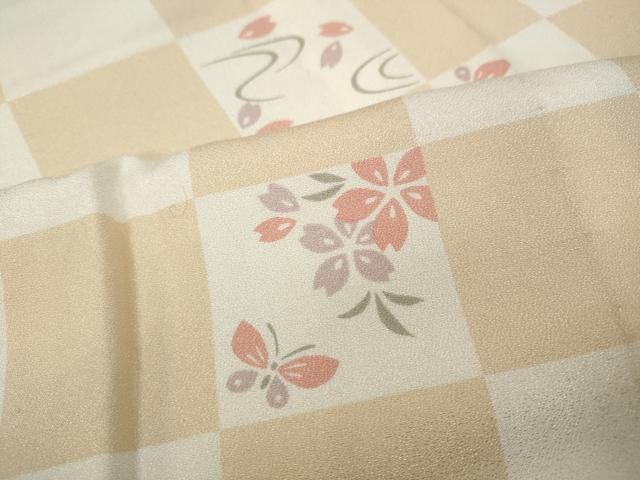 市松花蝶文 正絹