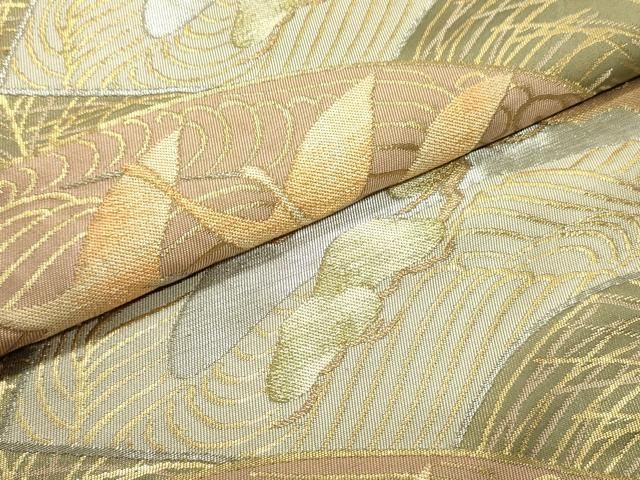 平和屋着物○西陣 川島織物 六通柄 本袋帯 地紙重ね飛鶴松文 金銀糸