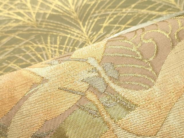 平和屋着物●西陣　川島織物　六通柄　本袋帯　地紙重ね飛鶴松文　金銀糸　正絹　逸品　DAAY0258ob 平和屋着物○西陣 川島織物 六通柄 本袋帯 地紙重ね飛鶴松文 金銀糸