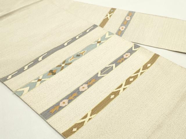 平和屋着物 八寸名古屋帯 すくい織 幾何学横段花文 金糸 正絹 DAAY0264ob
