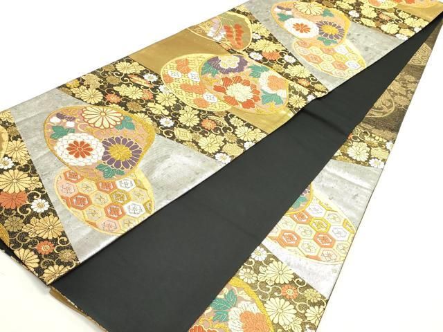 平和屋着物○六通柄袋帯 唐織 作家物 錦雅四季花文 金糸 引箔 正絹