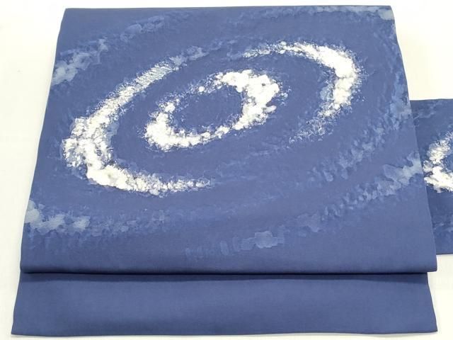 平和屋着物 塩瀬 九寸名古屋帯 渦 紺青色 銀彩 正絹 DAAY0289ob