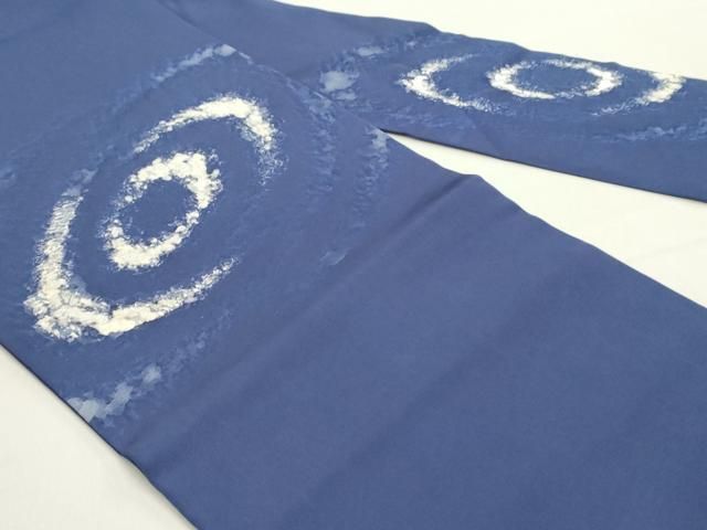 平和屋着物 塩瀬 九寸名古屋帯 渦 紺青色 銀彩 正絹 DAAY0289ob