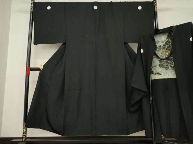 平和屋着物 男性 黒紋付 羽織セット 正絹 AABC8099ck