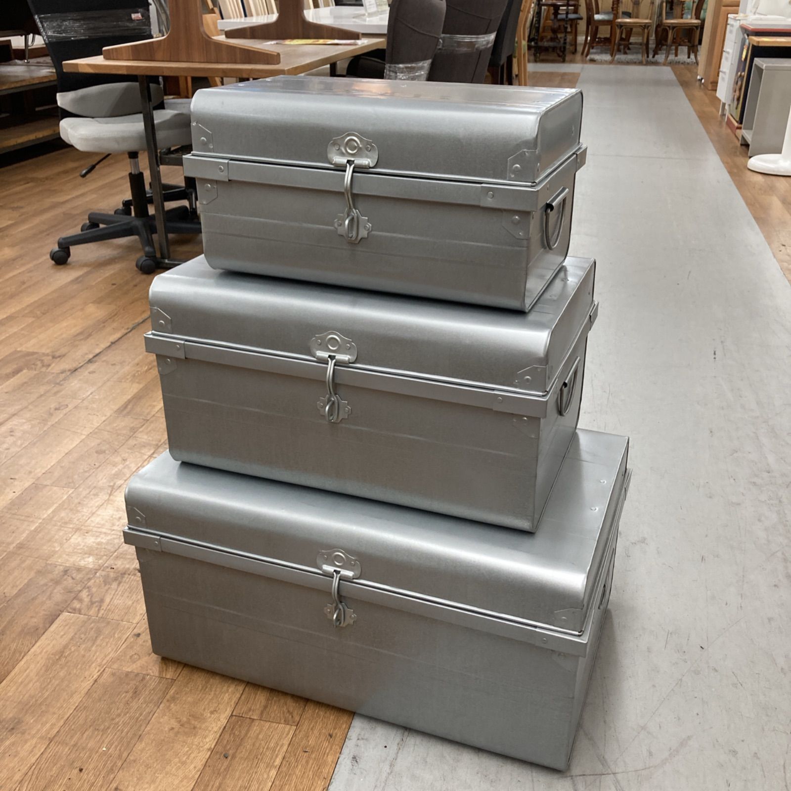 S110 ⭐ 3点セット ブリキトランクBOX (S,M,L)セット USED 綺麗 ブリキの