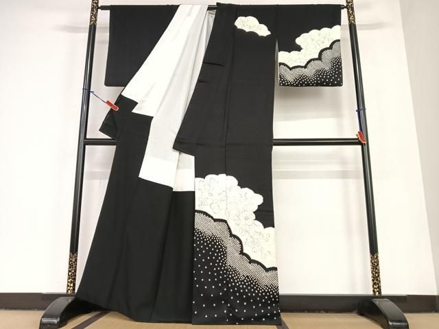 平和屋着物 訪問着 辻が花 手描き 絞り 黒地 正絹 AABC4908zg