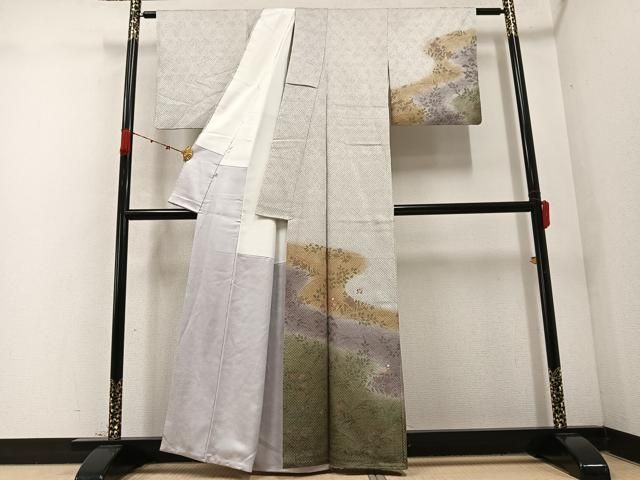 平和屋着物 訪問着 絞り 刺繍 草花文 暈し染め 伊勢丹扱い 正絹 AABC9643ph