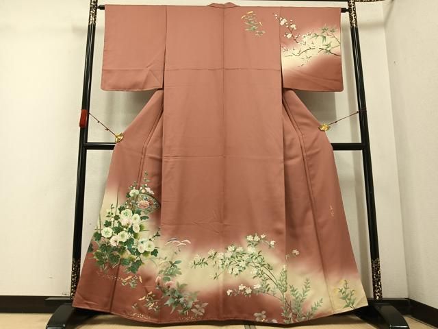 平和屋着物 訪問着 作家物 立葵 地紙枝花文 暈し染め 金彩 さが美扱い 正絹 AABC9649ph