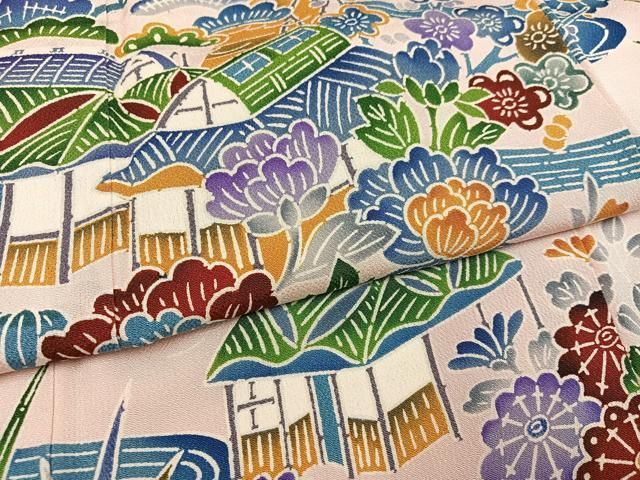 型染め 流水風景草花文