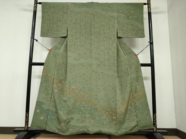 平和屋着物 人間国宝 南部芳松の息子 伝統工芸伝承者彫刻 南部幸雄 型染 訪問着 流水風景草花文 正絹 DAAY5636ud