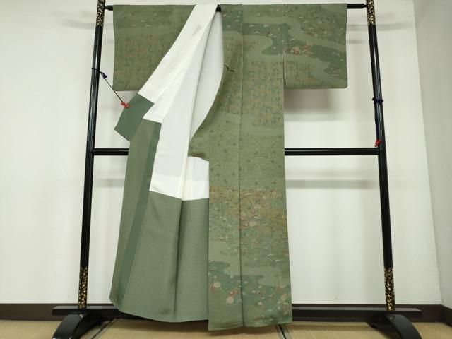 平和屋着物 人間国宝 南部芳松の息子 伝統工芸伝承者彫刻 南部幸雄 型染 訪問着 流水風景草花文 正絹 DAAY5636ud