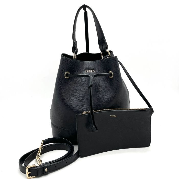 FURLA フルラ ステイシー ロゴ 2 way ポーチ付 レザー ハンド ショルダー バッグ eH 1013 A