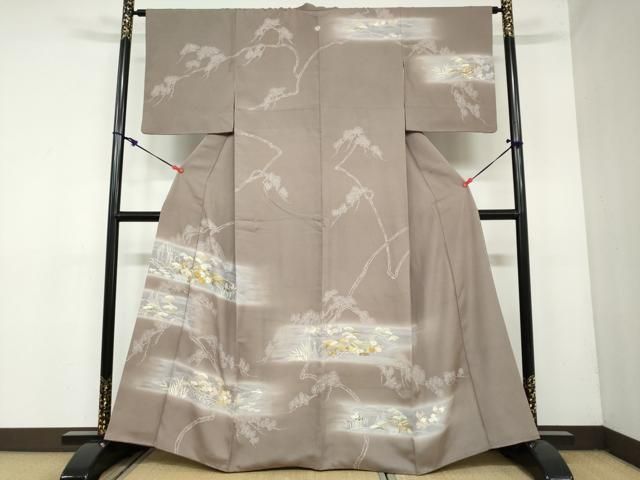 平和屋着物●創業460年・千總　訪問着　駒刺繍　渡橋風景草花文　暈し染め　金彩　高島屋扱い　正絹　逸品　DAAY5645ud 平和屋着物○創業460年・千總 訪問着 駒刺繍 渡橋風景草花文 暈し染め