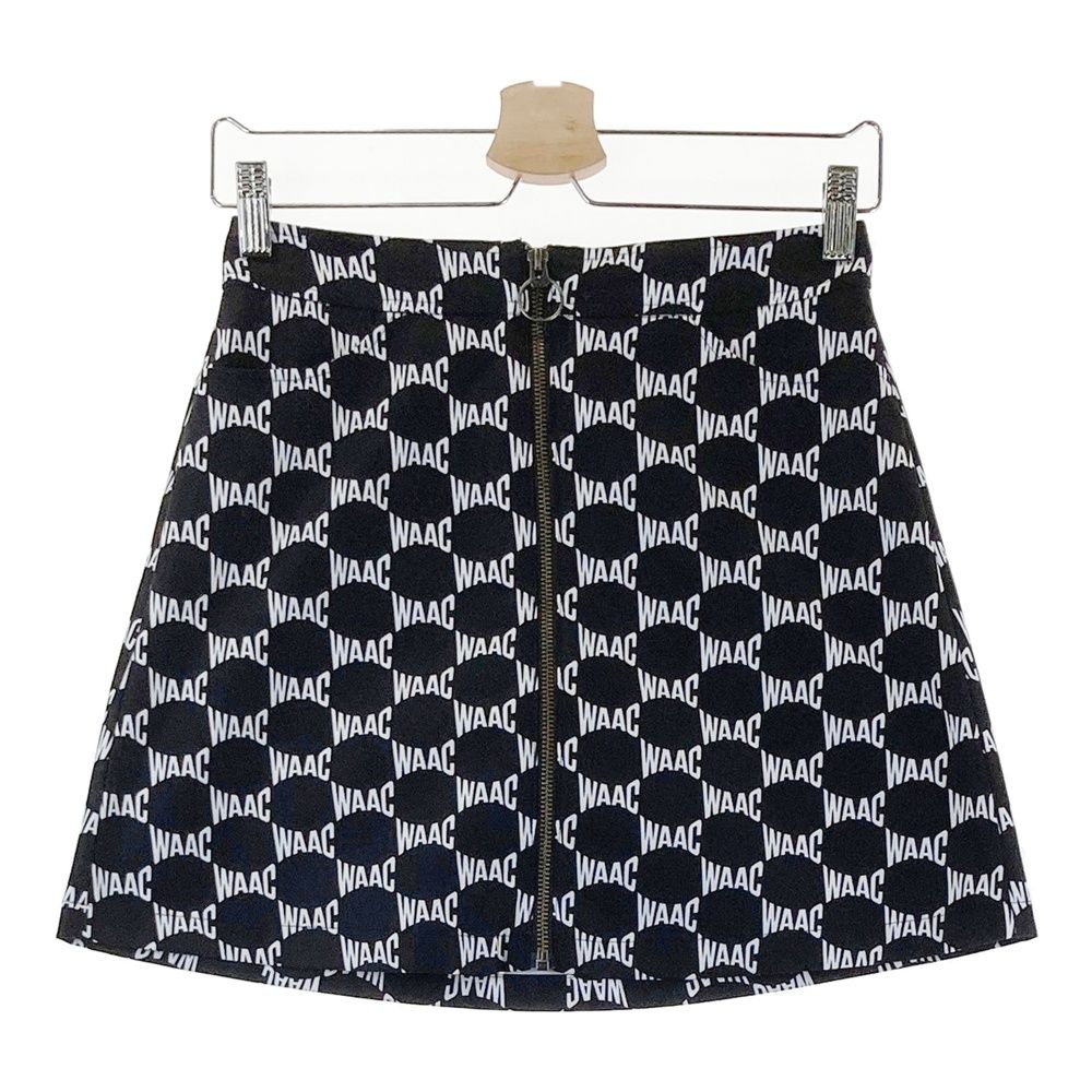 サイズ：2 WAAC ワック インナー付 ジップスカート ロゴ 総柄 ブラック