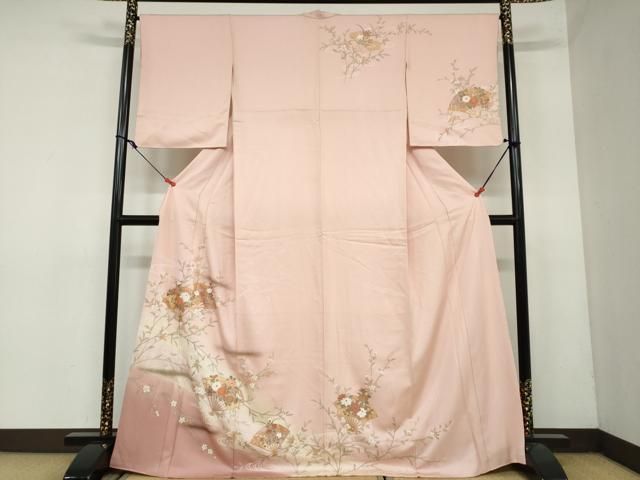 平和屋着物 訪問着 流水扇面草花文 暈し染め 金彩 正絹 DAAY5666ud