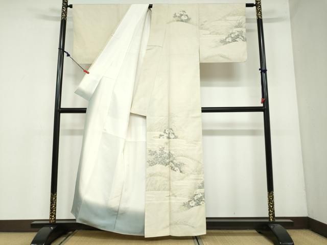 平和屋着物 訪問着 紬地 手描き 草花文 正絹 DAAY5675ud