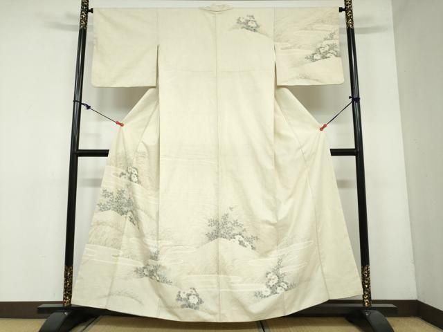 平和屋着物 訪問着 紬地 手描き 草花文 正絹 DAAY5675ud