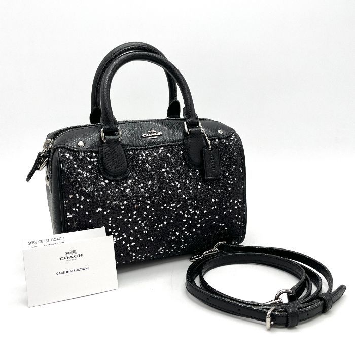 COACH コーチ ロゴ ラメ 2way レザー ハンド ショルダー バッグ eY1021A